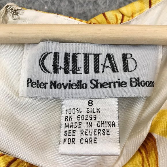 New Vintage CHETTA B 100% Silk Sunflower Print Maxi Dress Size 8 - Picture 3 of 14